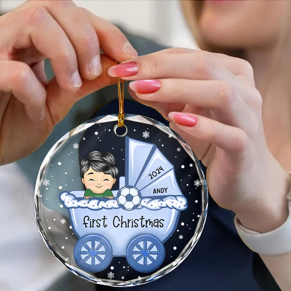 Premier Noël de bébé - Décoration en verre ronde personnalisée 
