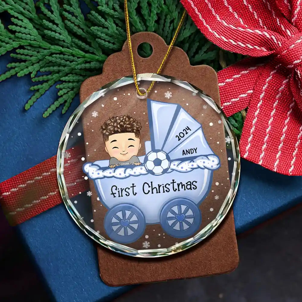Premier Noël de bébé - Décoration en verre ronde personnalisée 
