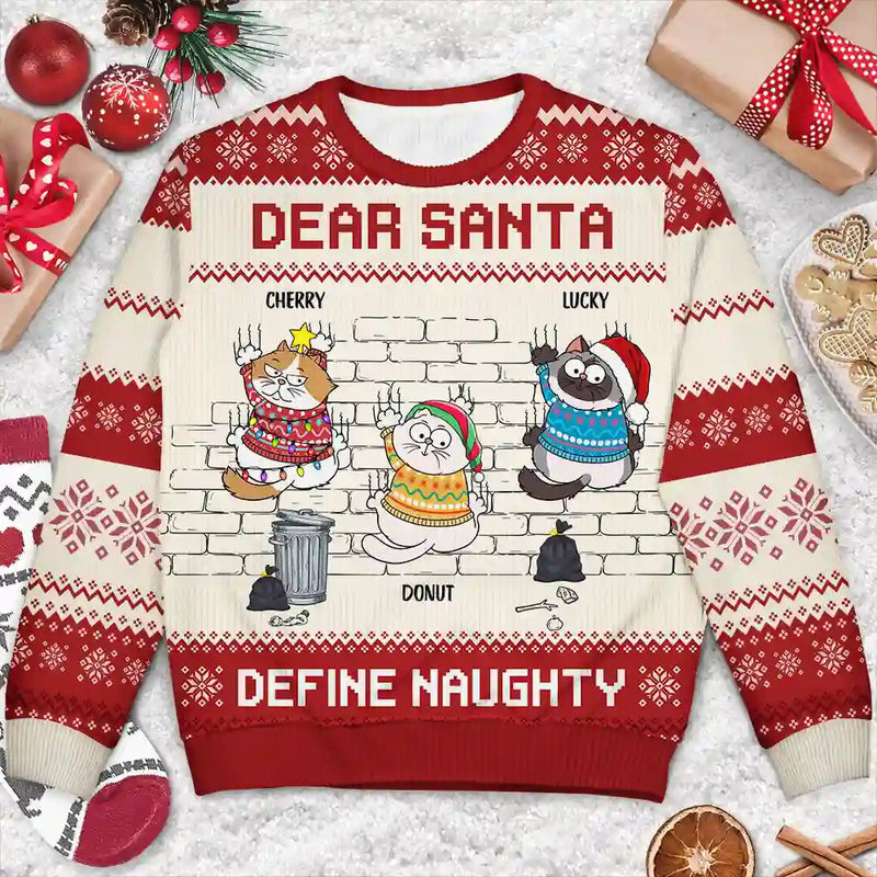 Dear Santa Define Naughty Cat Lovers - Personalized Unisex Ugly Sweater