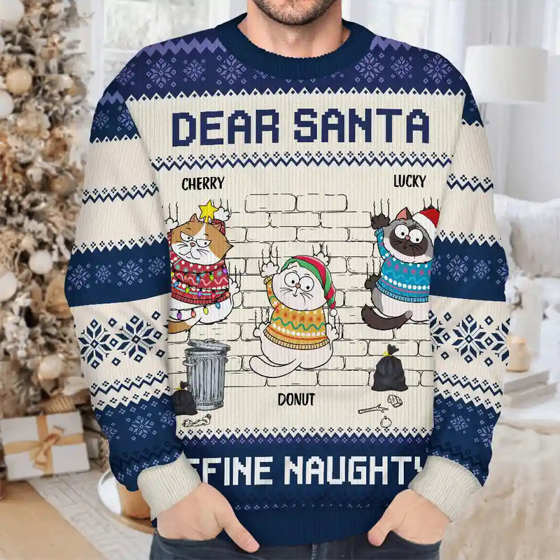 Dear Santa Define Naughty Cat Lovers - Personalized Unisex Ugly Sweater