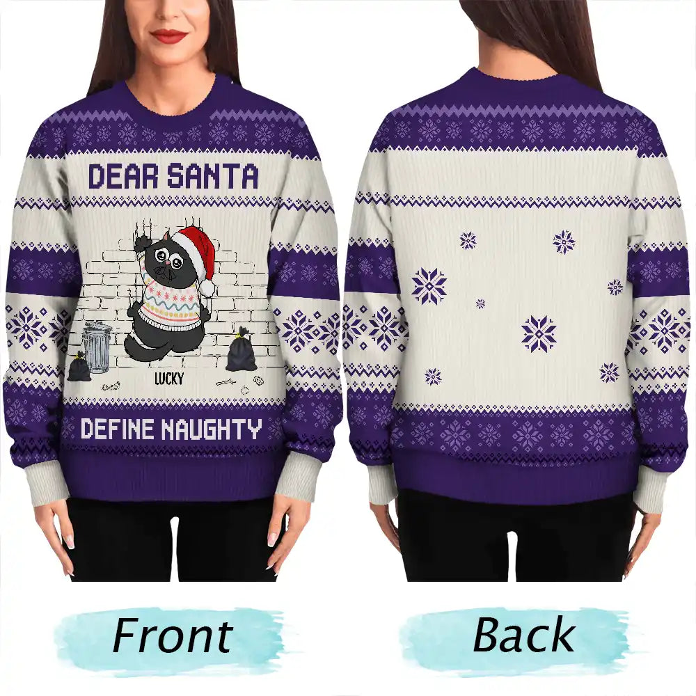 Dear Santa Define Naughty Cat Lovers - Personalized Unisex Ugly Sweater