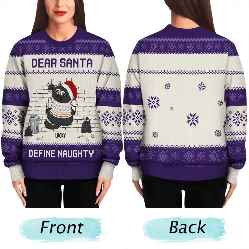 Dear Santa Define Naughty Cat Lovers - Personalized Unisex Ugly Sweater