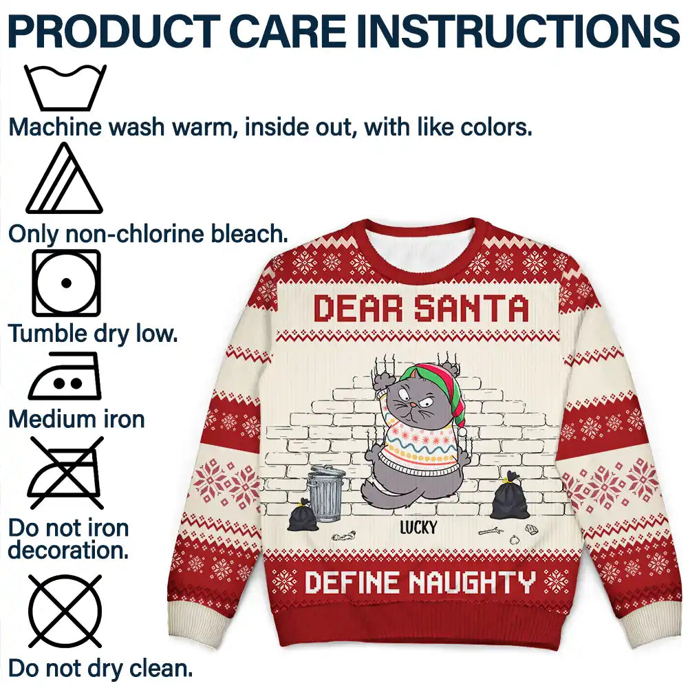 Dear Santa Define Naughty Cat Lovers - Personalized Unisex Ugly Sweater