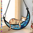 Sleeping Cat On Moon - Personalized Window Hanging Suncatcher Ornament