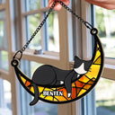 Sleeping Cat On Moon - Personalized Window Hanging Suncatcher Ornament