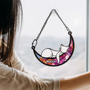 Sleeping Cat On Moon - Personalized Window Hanging Suncatcher Ornament
