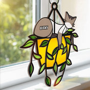 Chat endormi sur un pot de fleurs – Ornement attrape-soleil personnalisé à suspendre à une fenêtre 
