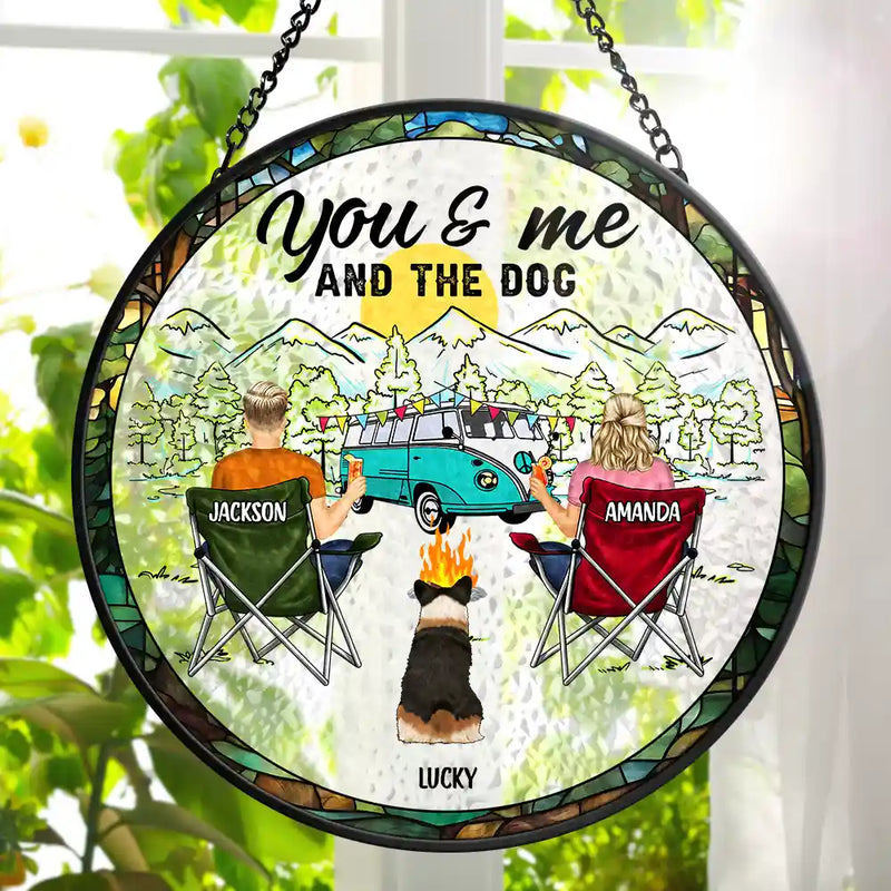 You And Me And The Dogs Back Couples - Personalized Stained Glass Window Hanging Suncatcher