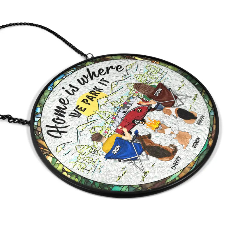 You And Me And The Dogs Back Couples - Personalized Stained Glass Window Hanging Suncatcher