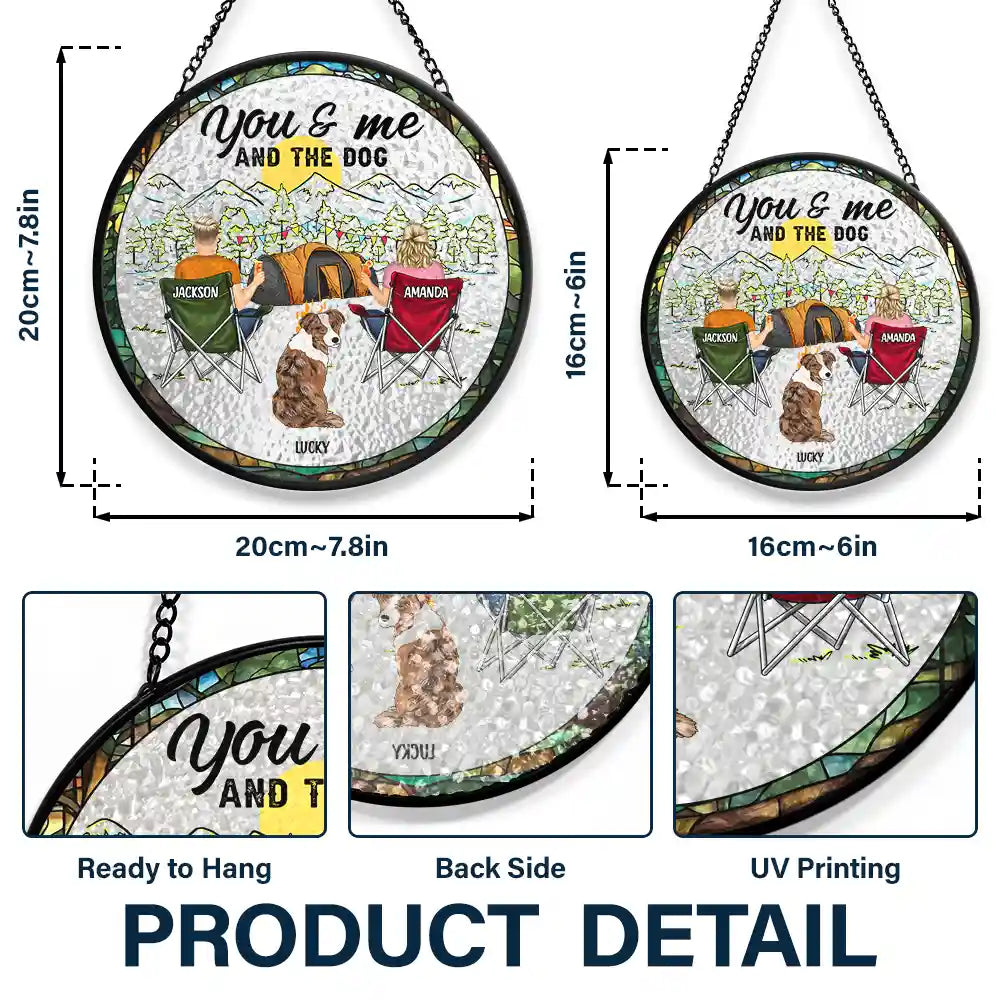 You And Me And The Dogs Back Couples - Personalized Stained Glass Window Hanging Suncatcher