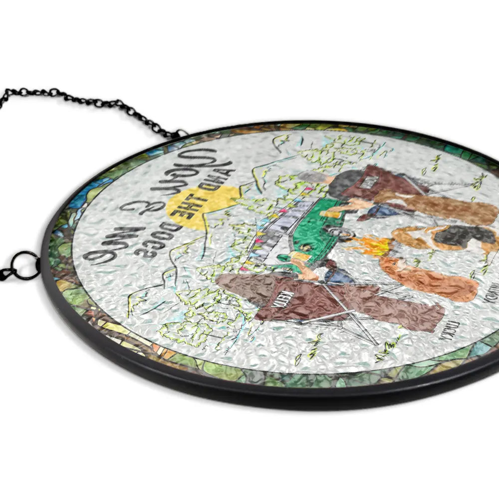 You And Me And The Dogs Back Couples - Personalized Stained Glass Window Hanging Suncatcher