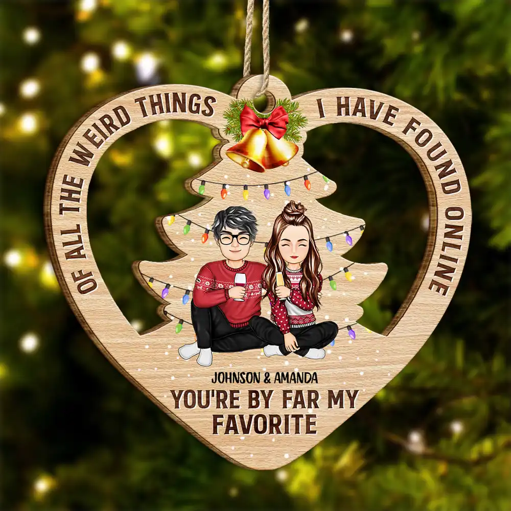 Of All The Weird Things Cartoon Christmas Gift For Couples - Personalized Custom Shaped Wooden Ornament
