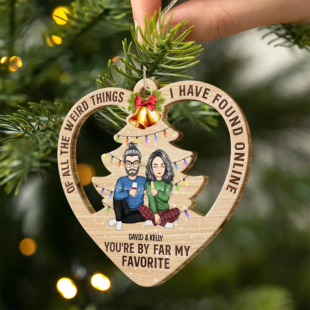 Of All The Weird Things Cartoon Christmas Gift For Couples - Personalized Custom Shaped Wooden Ornament