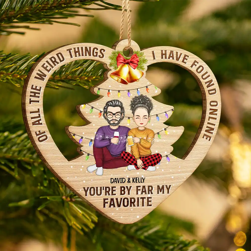 Of All The Weird Things Cartoon Christmas Gift For Couples - Personalized Custom Shaped Wooden Ornament