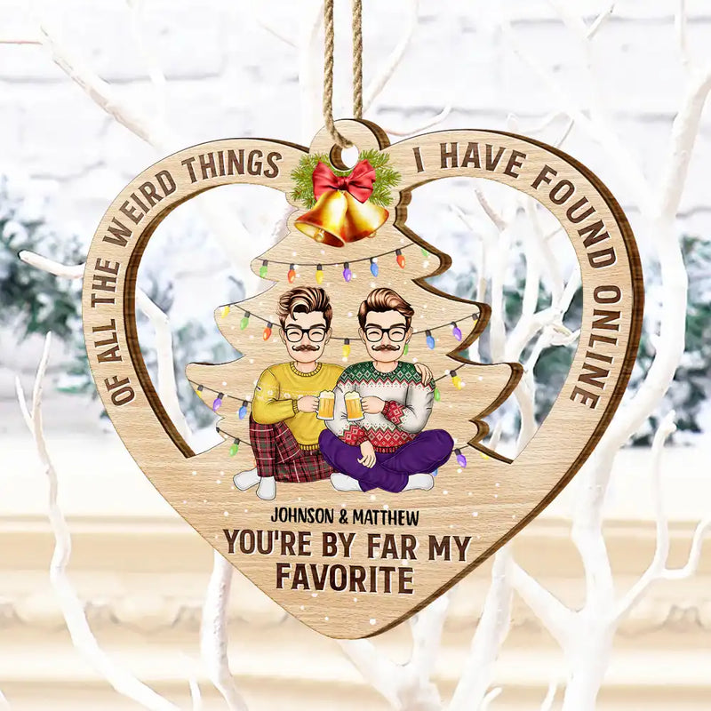 Of All The Weird Things Cartoon Christmas Gift For Couples - Personalized Custom Shaped Wooden Ornament