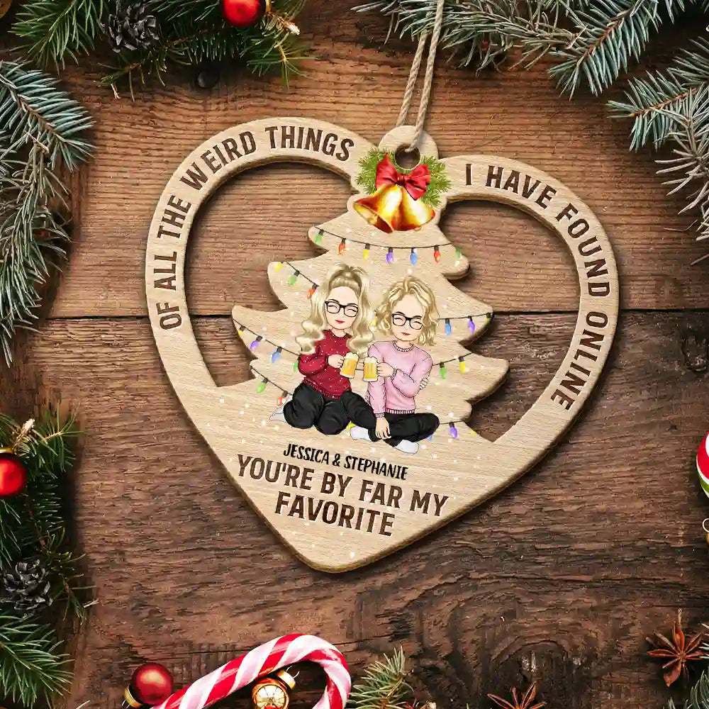 Of All The Weird Things Cartoon Christmas Gift For Couples - Personalized Custom Shaped Wooden Ornament