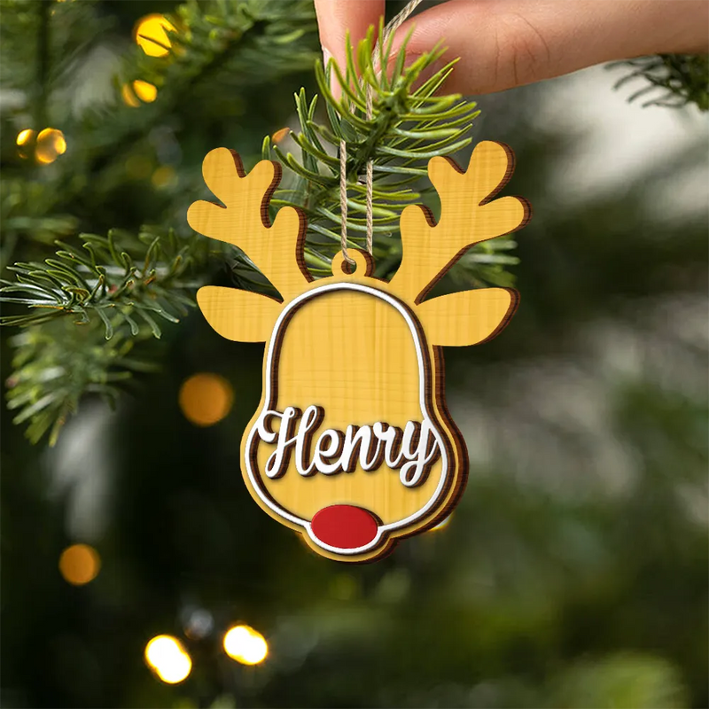 Santa's Reindeer Christmas - Personalized 2-Layered Wooden Ornament