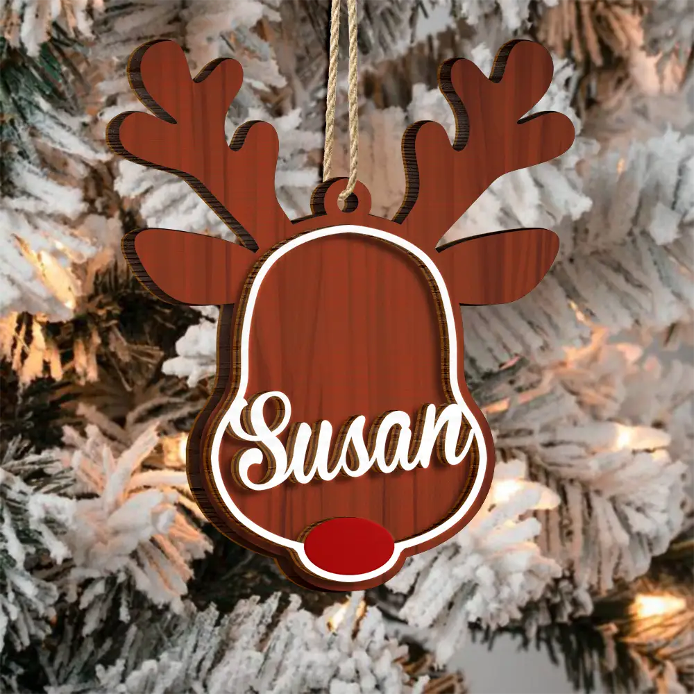 Santa's Reindeer Christmas - Personalized 2-Layered Wooden Ornament