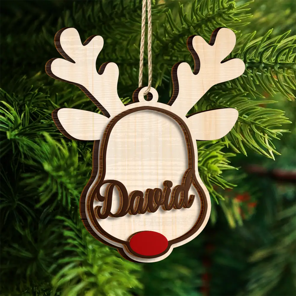 Santa's Reindeer Christmas - Personalized 2-Layered Wooden Ornament