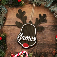 Renne du Père Noël - Décoration en bois personnalisée à 2 couches 