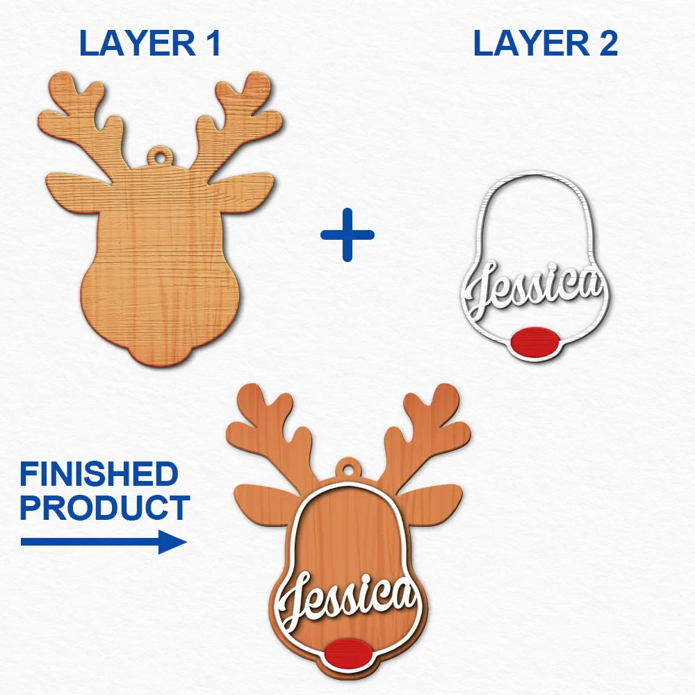 Renne du Père Noël - Décoration en bois personnalisée à 2 couches 