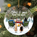 You And Me And The Dogs Camping Christmas - Personalized Stained Glass Ornament