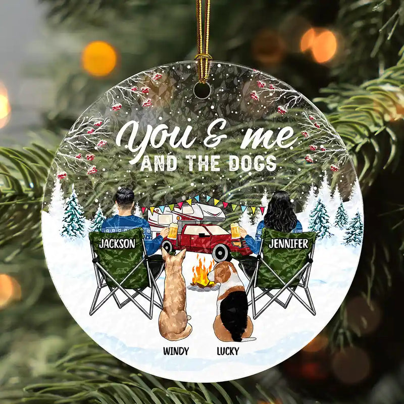 You And Me And The Dogs Camping Christmas - Personalized Stained Glass Ornament