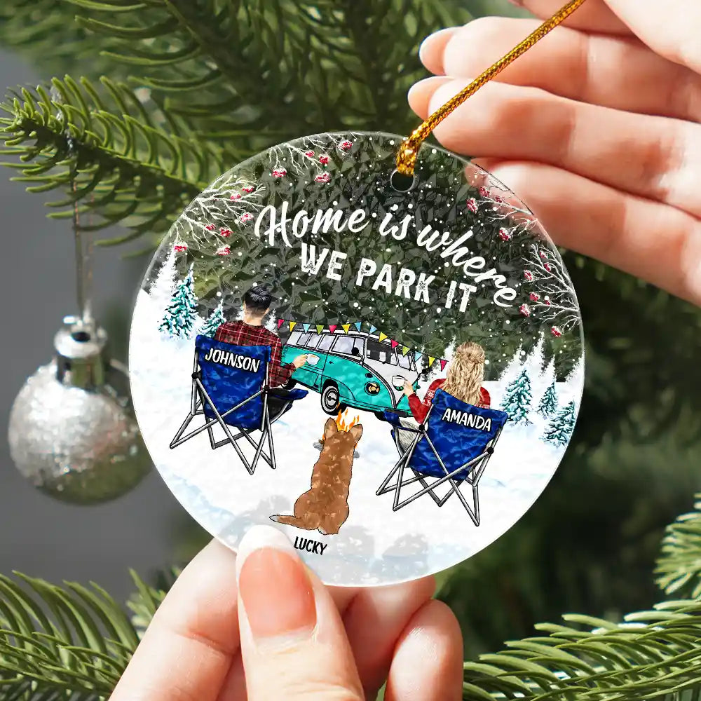You And Me And The Dogs Camping Christmas - Personalized Stained Glass Ornament