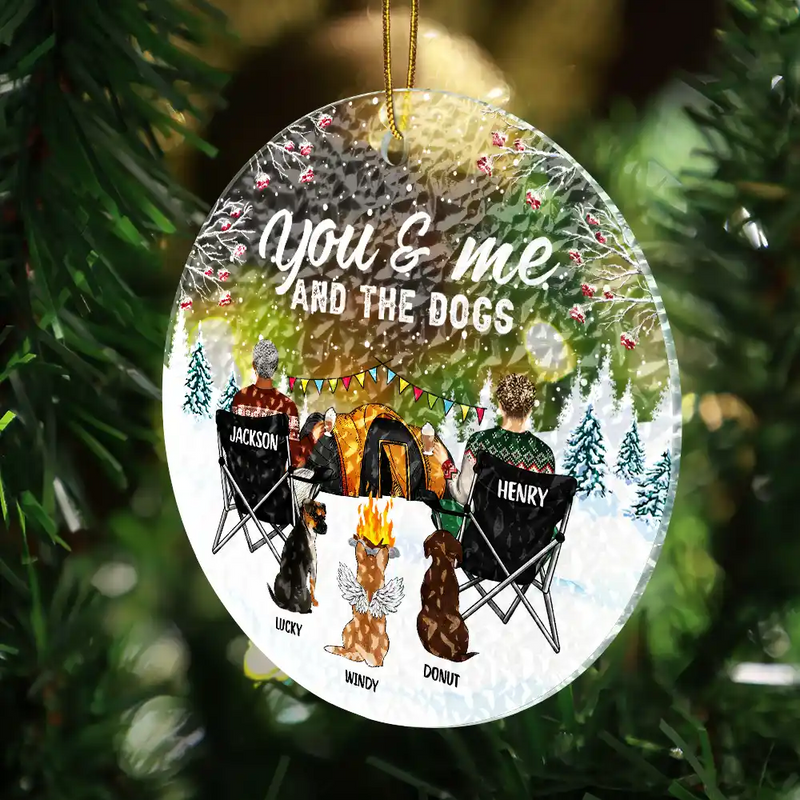 You And Me And The Dogs Camping Christmas - Personalized Stained Glass Ornament