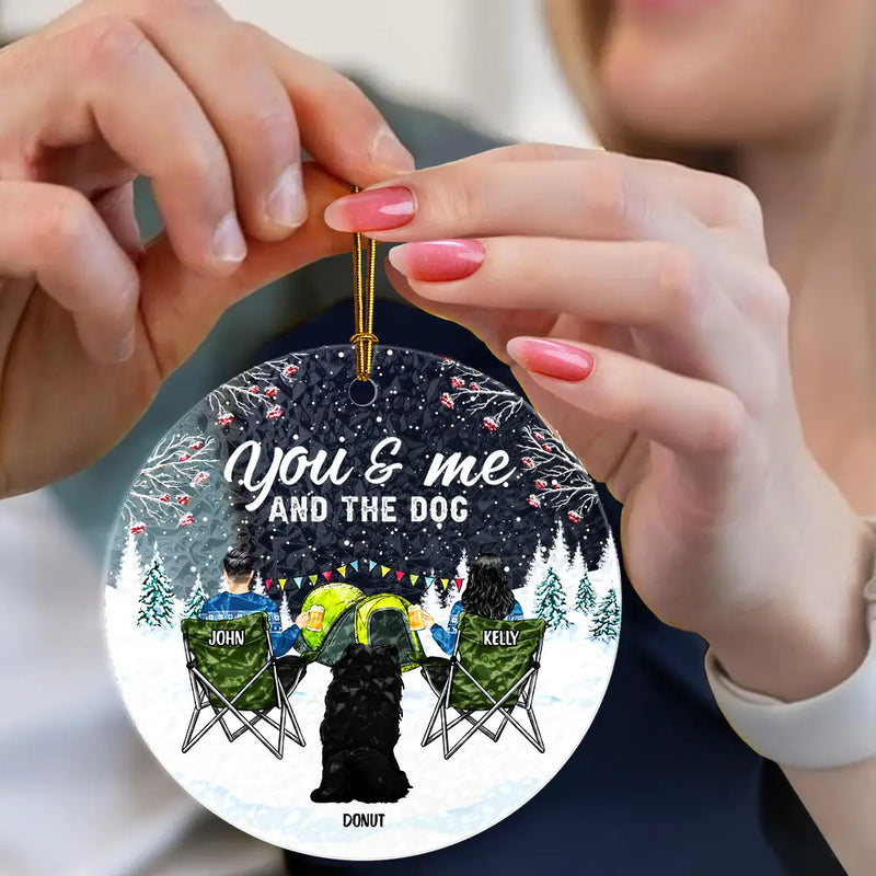 You And Me And The Dogs Camping Christmas - Personalized Stained Glass Ornament