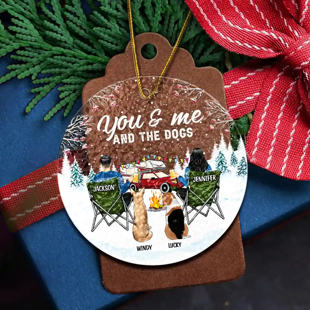 You And Me And The Dogs Camping Christmas - Personalized Stained Glass Ornament