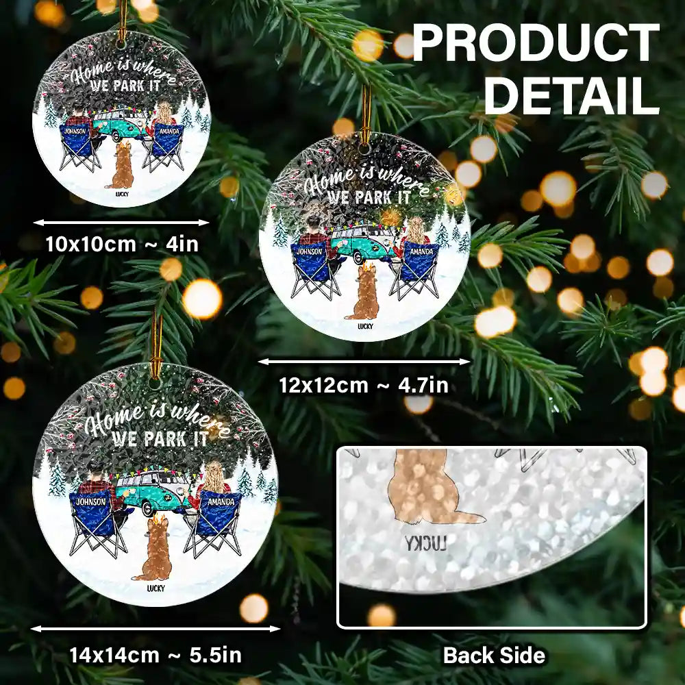 You And Me And The Dogs Camping Christmas - Personalized Stained Glass Ornament