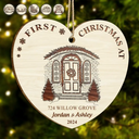 Christmas,Family,Happy - First Christmas In Our New Home - Personalized Custom Shaped Wooden Ornament