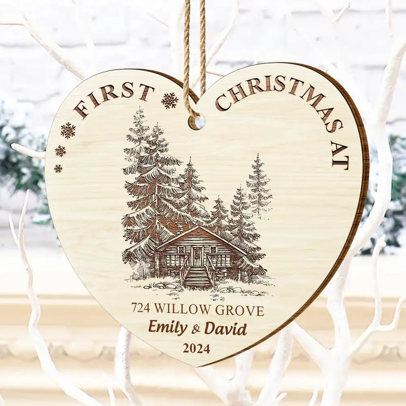 Christmas,Family,Happy - First Christmas In Our New Home - Personalized Custom Shaped Wooden Ornament