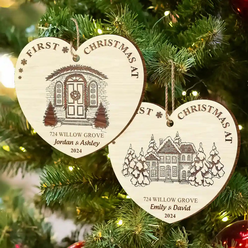 Christmas,Family,Happy - First Christmas In Our New Home - Personalized Custom Shaped Wooden Ornament