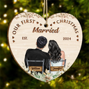 Gift For Couples - Our First Christmas Married Couples - Personalized Custom Shaped Wooden Ornament