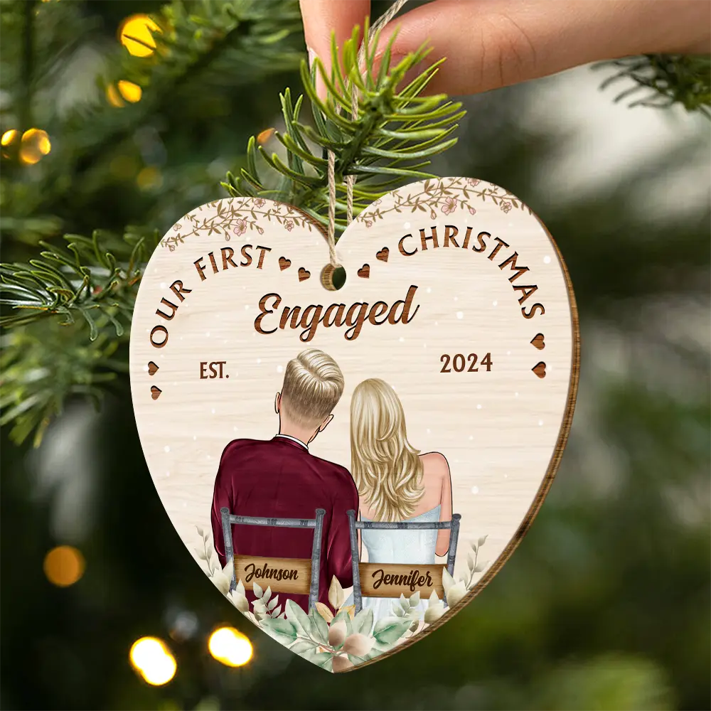 Gift For Couples - Our First Christmas Married Couples - Personalized Custom Shaped Wooden Ornament