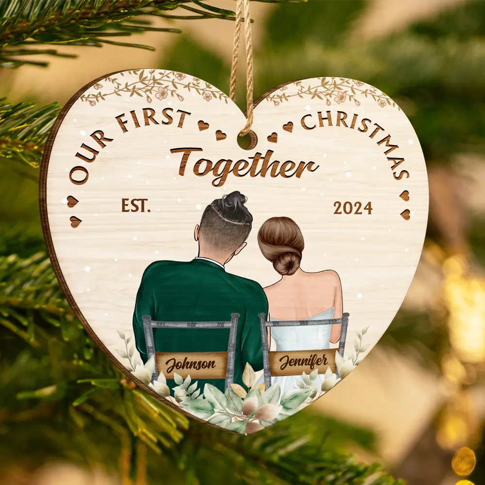 Gift For Couples - Our First Christmas Married Couples - Personalized Custom Shaped Wooden Ornament