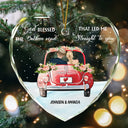 Gift For Couples - God Blessed The Broken Road Christmas Couples - Personalized Heart Shaped Glass Ornament