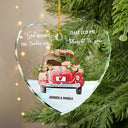 Gift For Couples - God Blessed The Broken Road Christmas Couples - Personalized Heart Shaped Glass Ornament