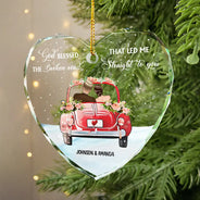 Gift For Couples - God Blessed The Broken Road Christmas Couples - Personalized Heart Shaped Glass Ornament