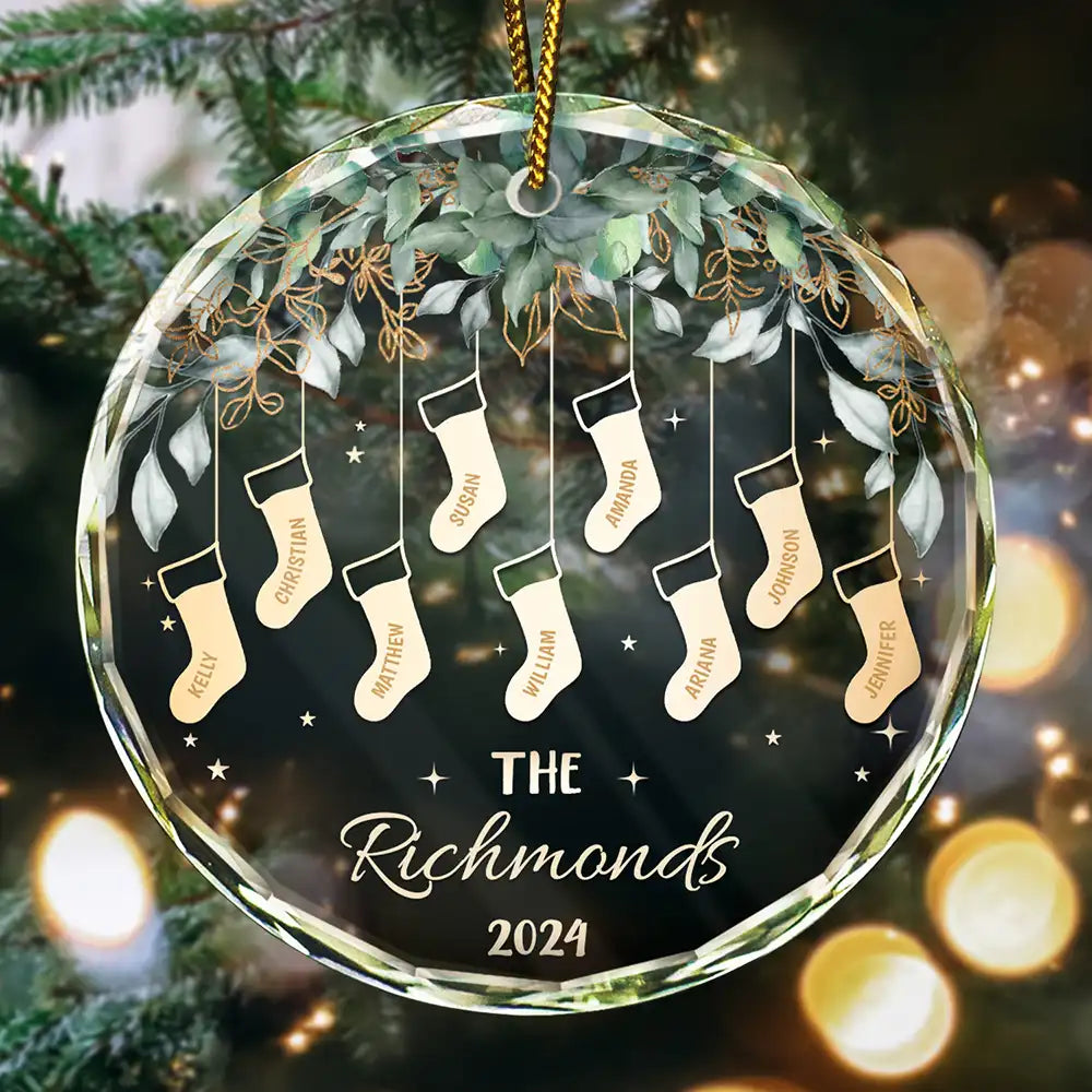 Family Christmas Stocking - Personalized Circle Glass Ornament