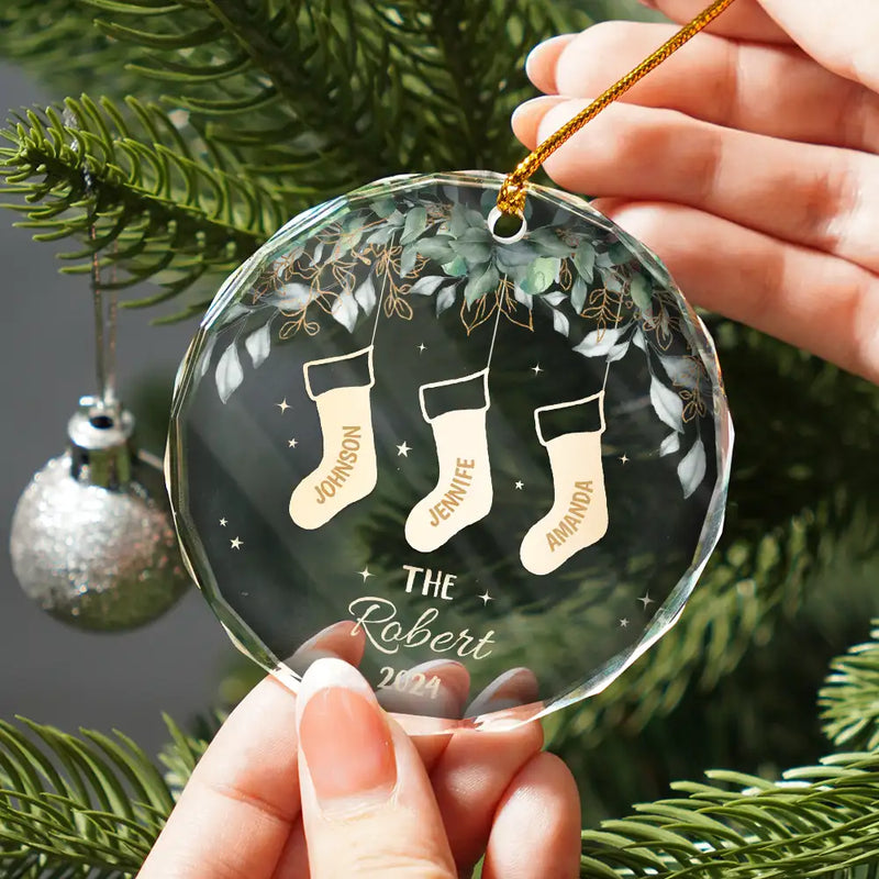 Family - Family Christmas Stocking - Personalized Circle Glass Ornament