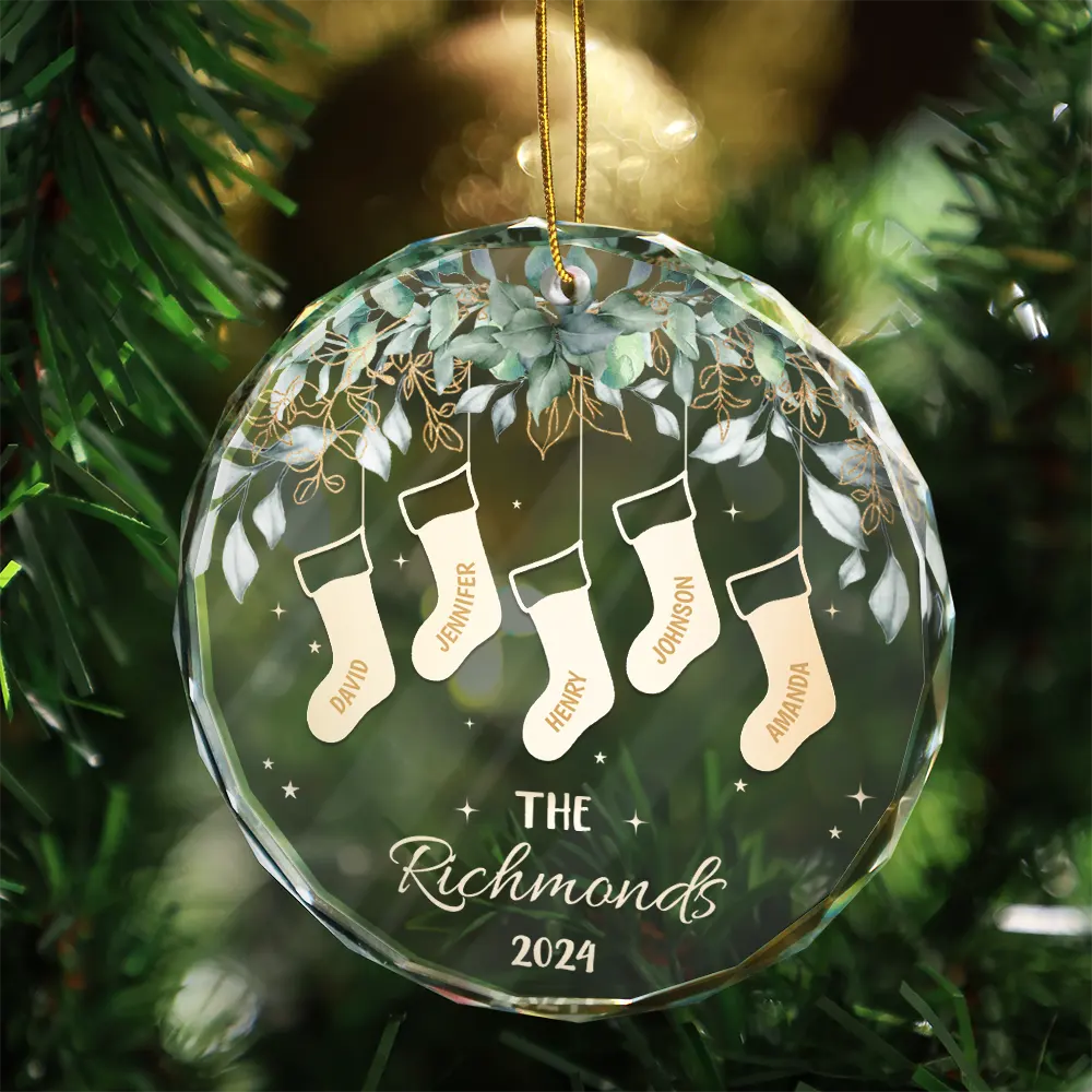Family - Family Christmas Stocking - Personalized Circle Glass Ornament