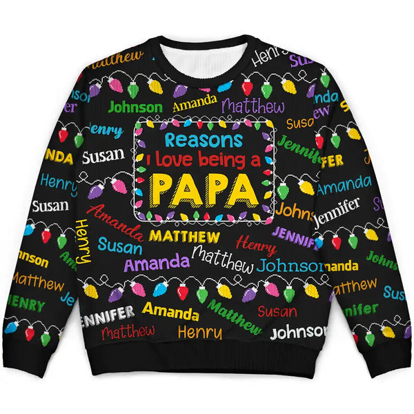 Gift For Grandpa - Reasons I Love Being Papa Light - Personalized Unisex Ugly Sweater