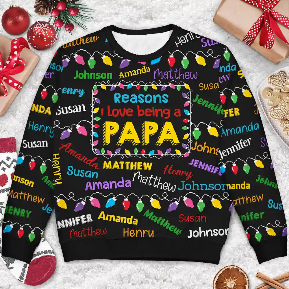 Gift For Grandpa - Reasons I Love Being Papa Light - Personalized Unisex Ugly Sweater