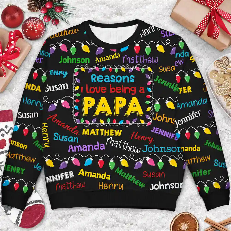 Gift For Grandpa - Reasons I Love Being Papa Light - Personalized Unisex Ugly Sweater