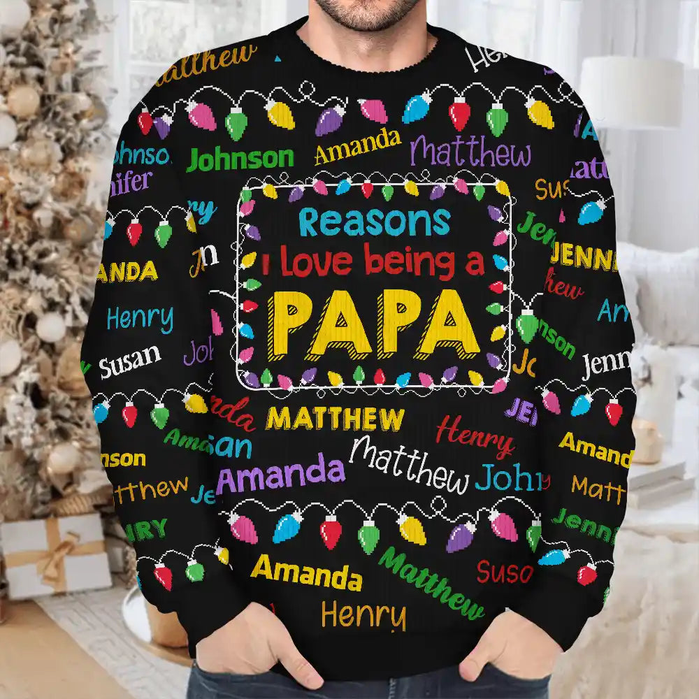 Gift For Grandpa - Reasons I Love Being Papa Light - Personalized Unisex Ugly Sweater