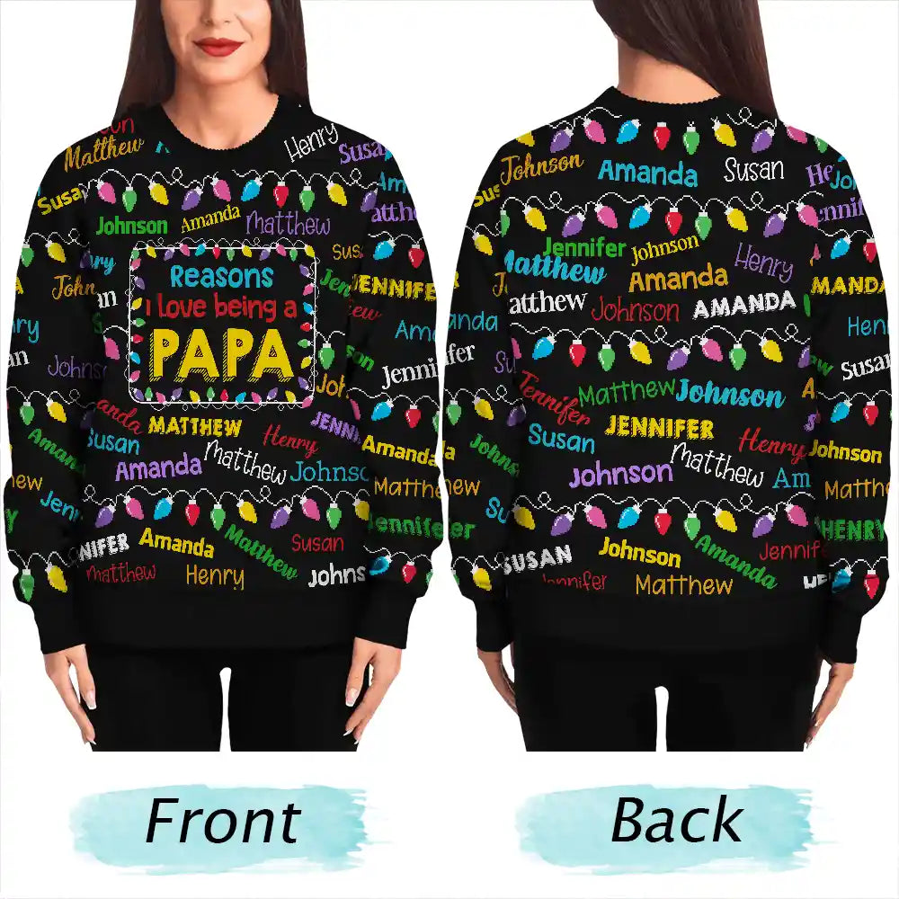 Gift For Grandpa - Reasons I Love Being Papa Light - Personalized Unisex Ugly Sweater