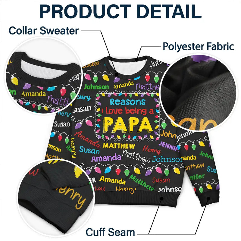 Gift For Grandpa - Reasons I Love Being Papa Light - Personalized Unisex Ugly Sweater